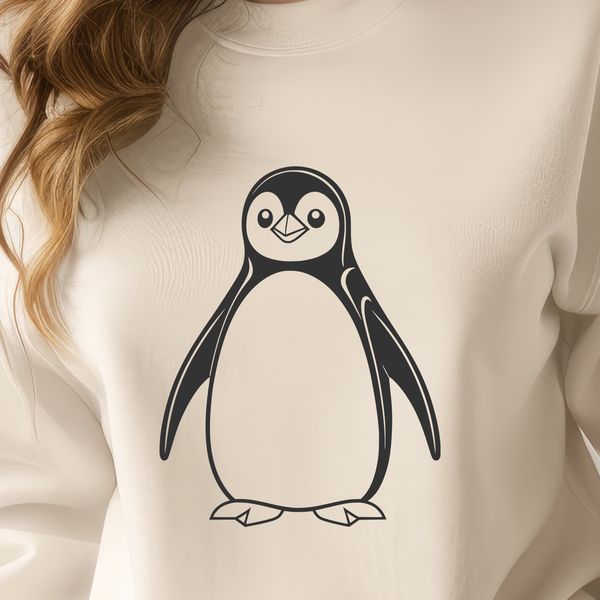 A white and black flightless bird standing on one leg, identified as a penguin.