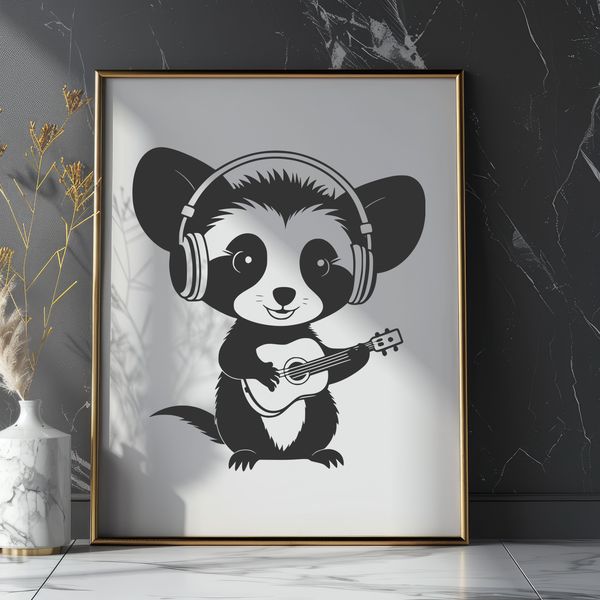 Possum in Headphones Illustration A wildlife illustration of a possum, depicted as if wearing headphones.