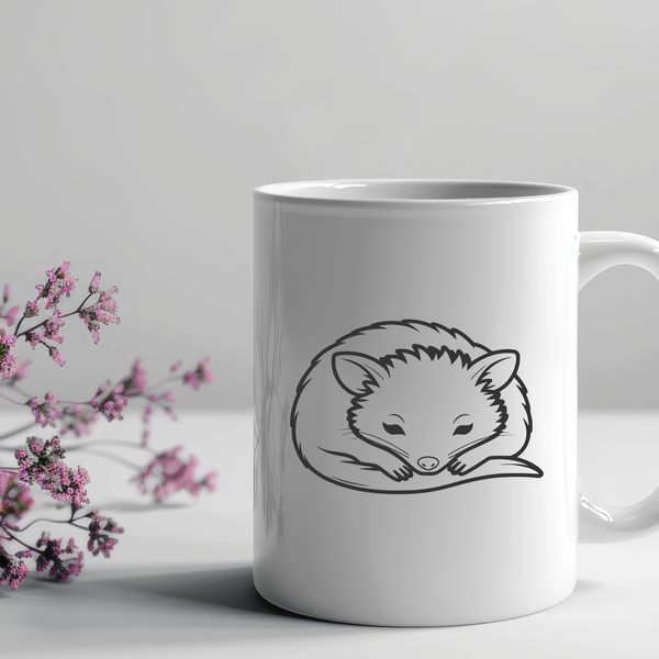 A sleeping possum in a natural environment, illustration suitable for various digital design applications.