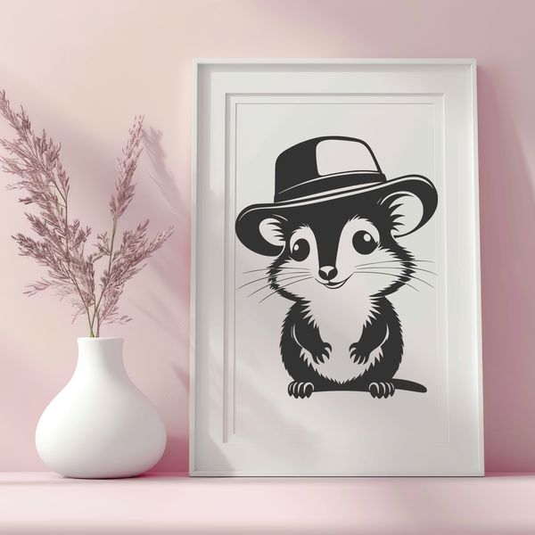 Cute Possum in a Hat SVG A nocturnal marsupial wearing a hat, typical of Australian wildlife.