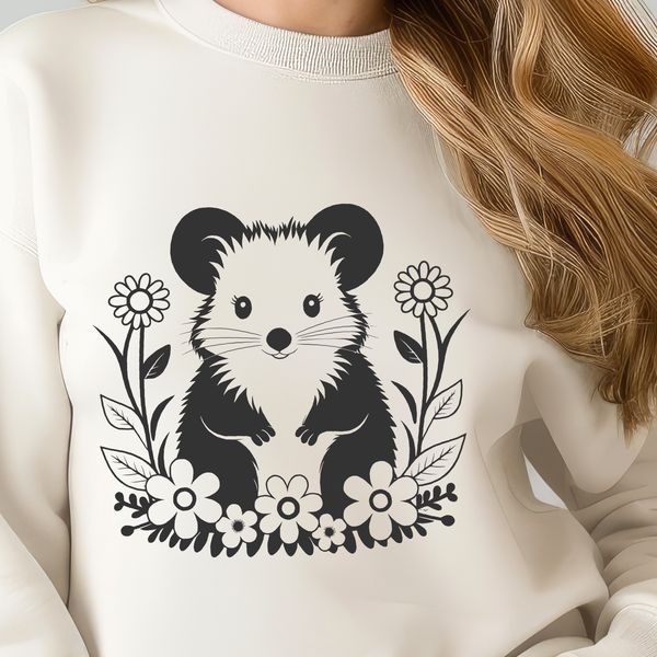 Possum in Floral Setting Illustration A simple vector illustration of a possum in a natural setting.