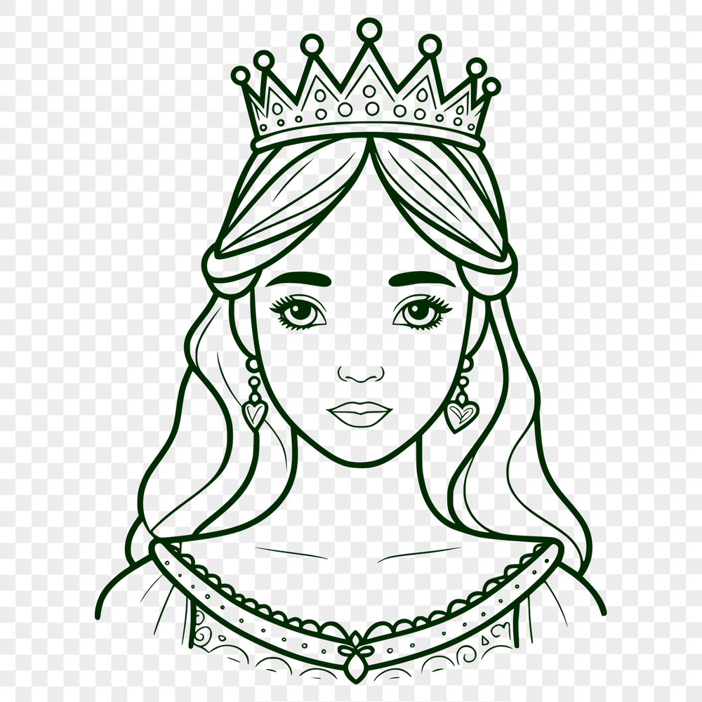 Illustrated female character in royal attire, suitable for vector art projects.