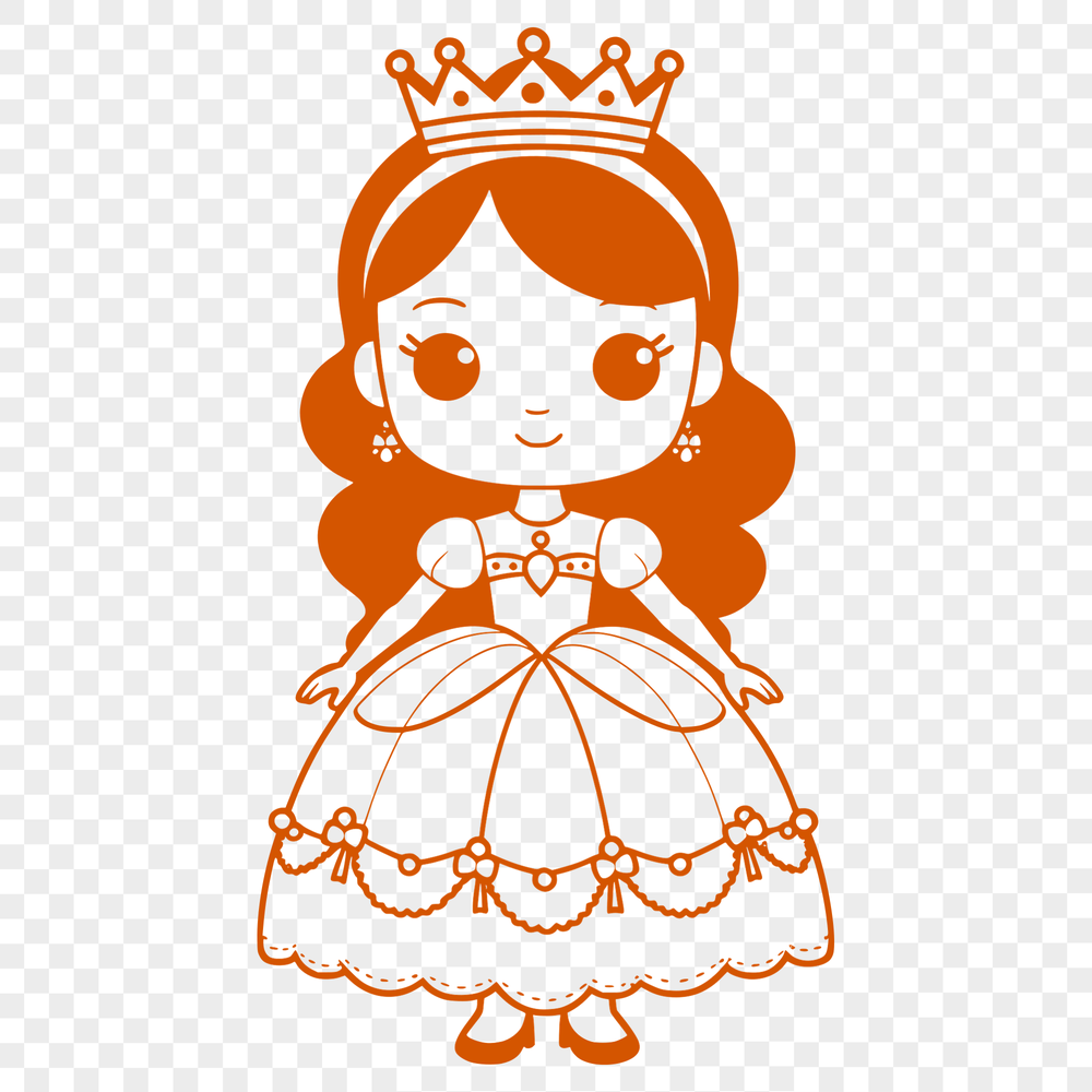 Beautiful Princess SVG Illustration Download Female character in regal attire, suitable for vector graphics and cutting machine designs.