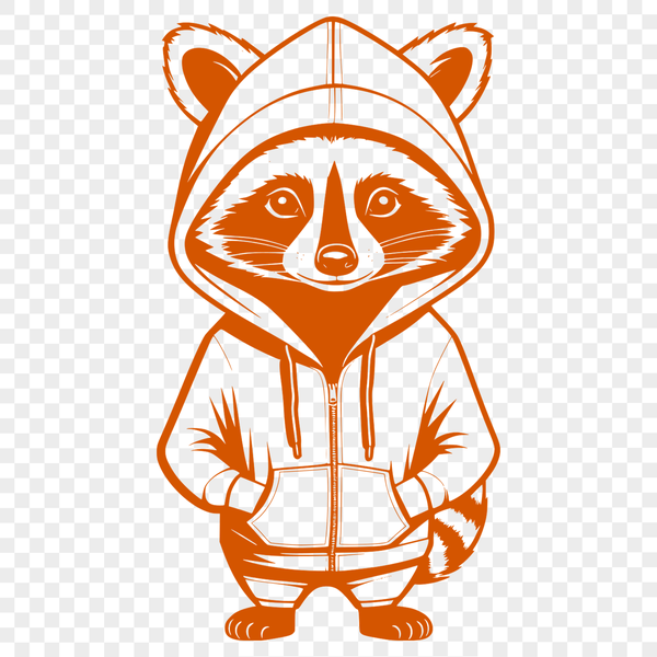 Raccoon in Cozy Sweater SVG Design A digital illustration of a raccoon wearing a hooded sweater.