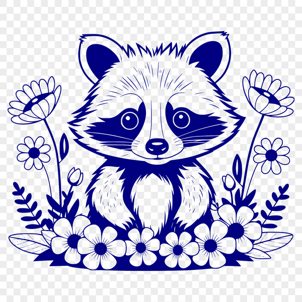 Raccoon Floral Illustration A simple illustration of a raccoon surrounded by floral elements.