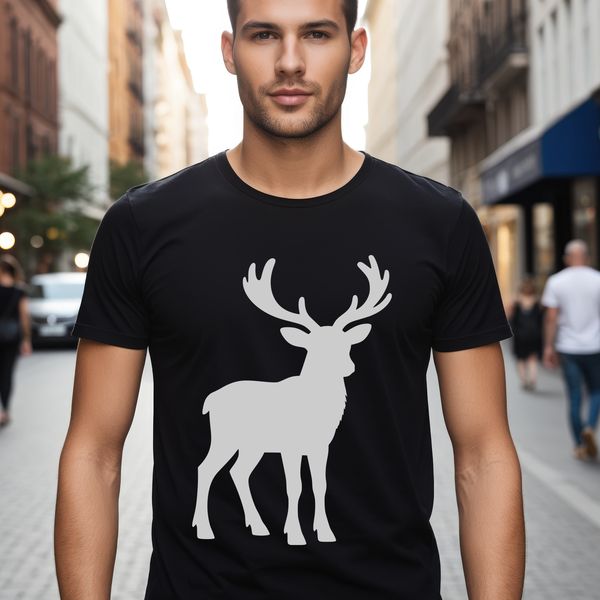 A detailed vector illustration of a reindeer in silhouette form.