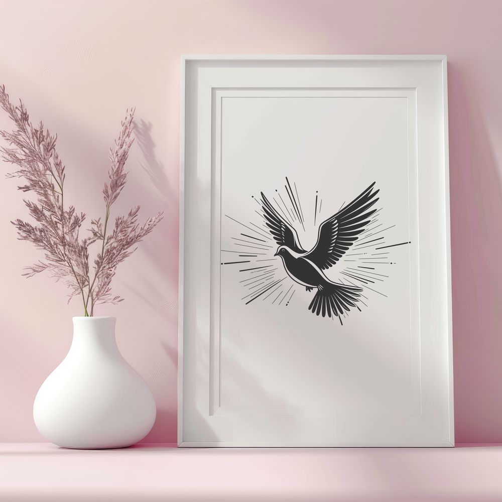Dove Wing Symbolism in Art A white dove with outstretched wings, symbolizing peace and serenity.