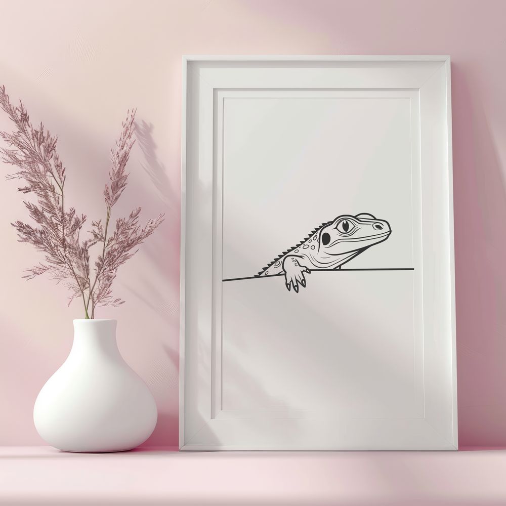 A lizard peeking from behind a rock SVG icon A vector illustration of a lizard peeking out from behind a rock.