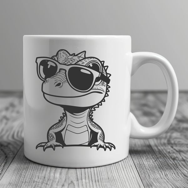 A cartoon lizard character wearing sunglasses in a vector design.