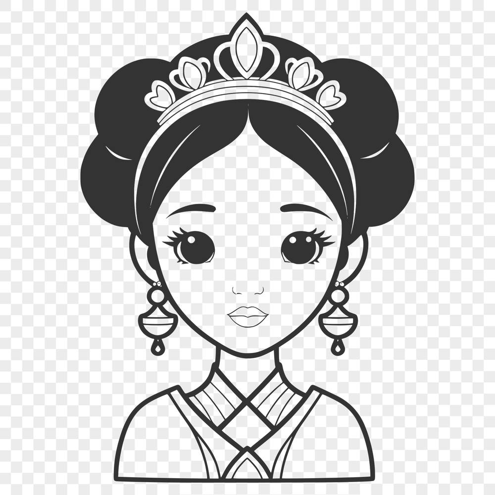 A detailed illustration of a young female princess in regal attire, suitable for use as vector art.