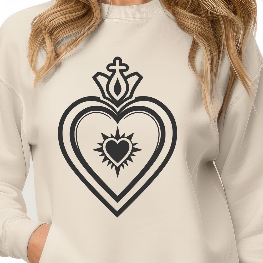 Beautiful Sacred Heart Icon with Golden Details SVG icon of the Sacred Heart with detailed golden lines and ornate design elements.