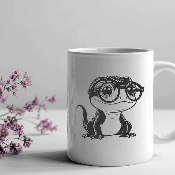 Whimsical Salamander Portrait A colorful illustration of a salamander wearing glasses in a whimsical style.
