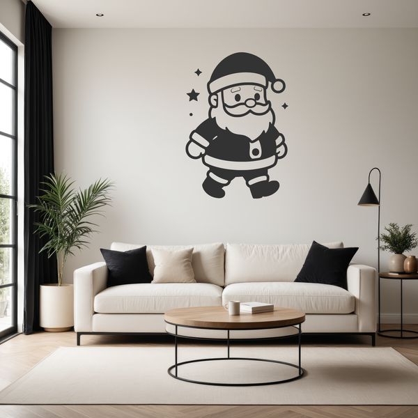 A vector illustration of Father Christmas in red suit with white beard.
