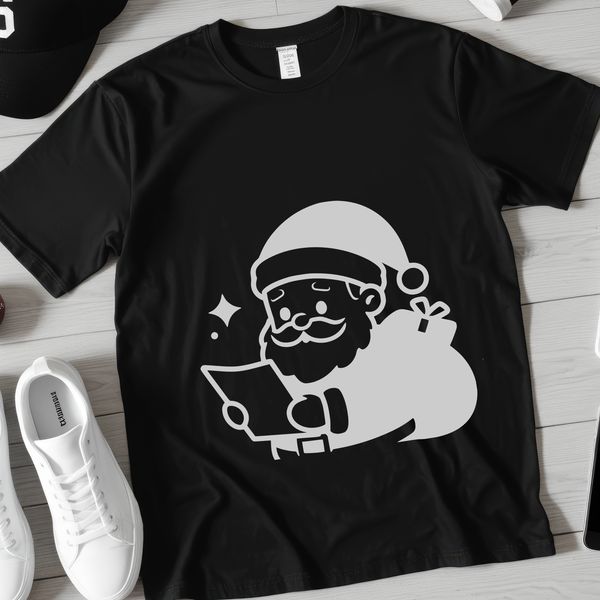 A vector design of Santa Claus with a traditional red coat and hat.