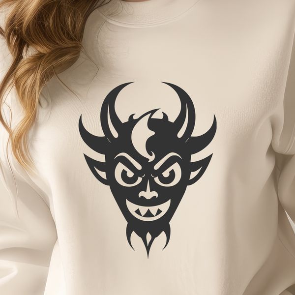 Free SVG Download: Scary Devil Design A vector illustration of the devil in a Halloween-themed design.