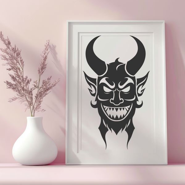 Halloween Devil SVG Art Illustrated depiction of the devil in a dark, ominous setting, suitable for Halloween designs.