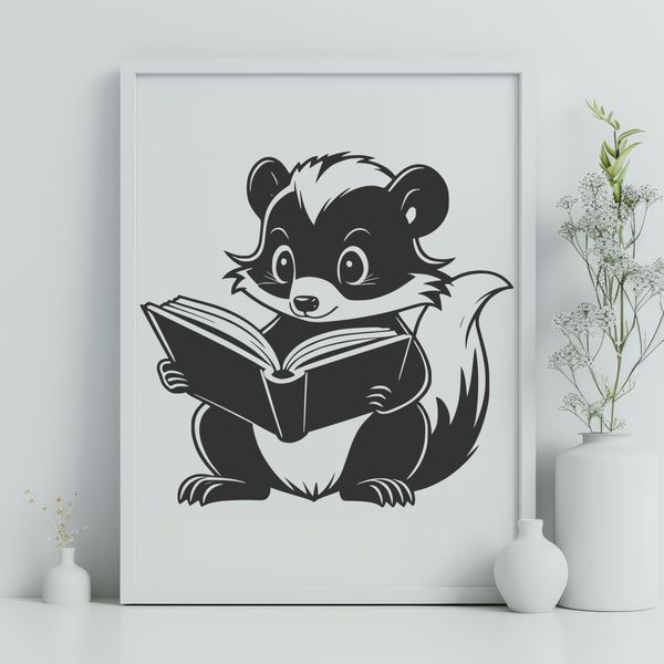 Wild Skunk Reading Illustration A wild animal Skunk reading a book in a stylized vector illustration.