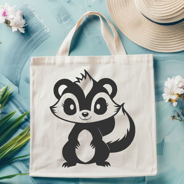 Black and White Striped Character Design An illustration of a skunk with a distinctive black and white striped body.