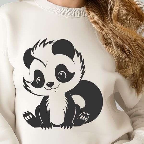 Wildlife SVG Art - Striped Skunk Design A detailed illustration of a North American skunk with black and white stripes.