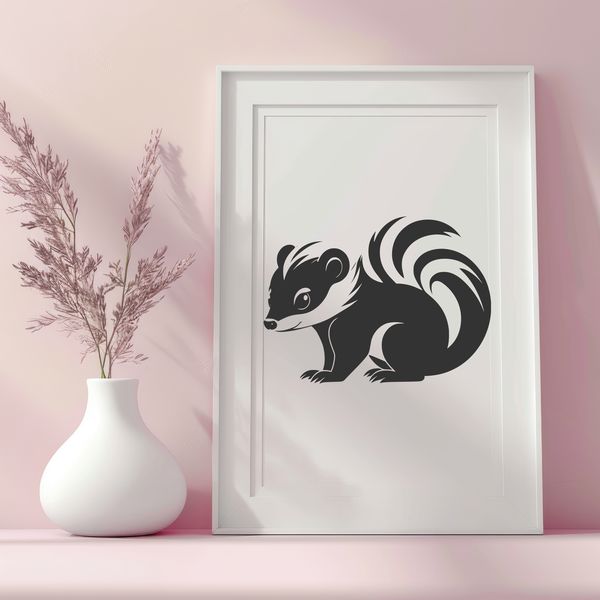 Simple Skunk Clip Art Design A cartoon illustration of a skunk, a type of wild animal, created as a vector graphic.