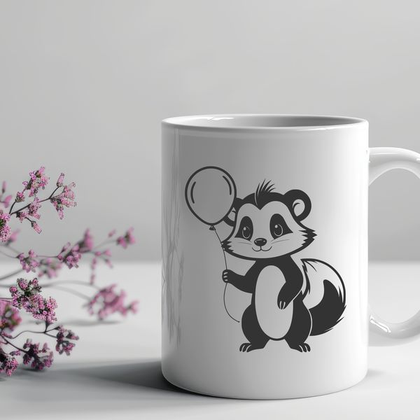 SVG Animal Design with Odor Warning Sign A black-and-white illustration of a skunk with a distinctive odor warning sign on its back.