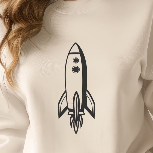 Metallic Rocket Design SVG File A 2D illustration of a futuristic spaceship with sleek lines and metallic details, ideal for graphic design projects.
