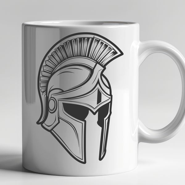 Spartan Helmet Design Vector Graphic A detailed illustration of a Spartan warrior in ancient Greek armor, including a distinctive helmet.