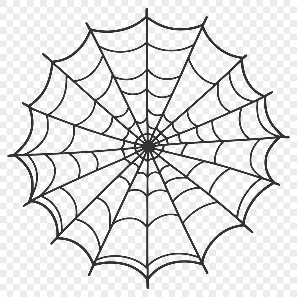 A intricate spider web design made up of thin lines and shapes, suitable for use in various digital formats including SVG.