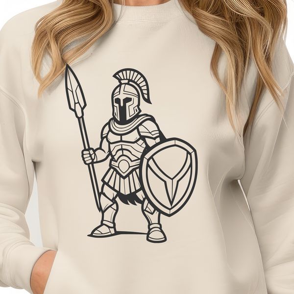 Free Digital Spartan Vector Art A digital illustration of a Spartan warrior in ancient Greek armor.
