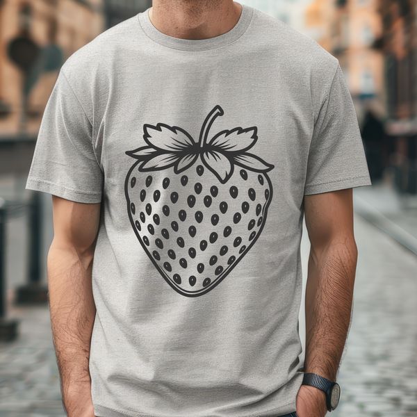 High-Quality Strawberry Graphic A digital illustration of a strawberry fruit with detailed texture and design elements.