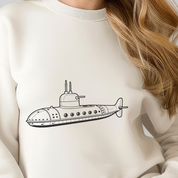 Submarine Vector Art Illustration A detailed illustration of a submarine, suitable for vector art and cutting machine designs.