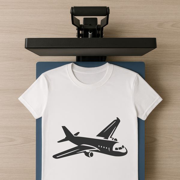 A minimalist illustration of a commercial airliner in flight.