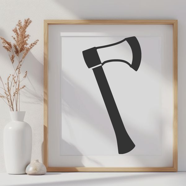 Simple Axe Design A digital illustration of a hand axe with a flat handle and curved blade.