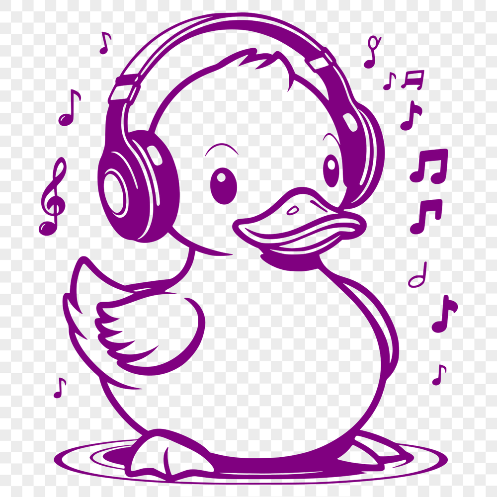 Quacking Cool Duck Design A stylized illustration of a duck with headphones on its head.