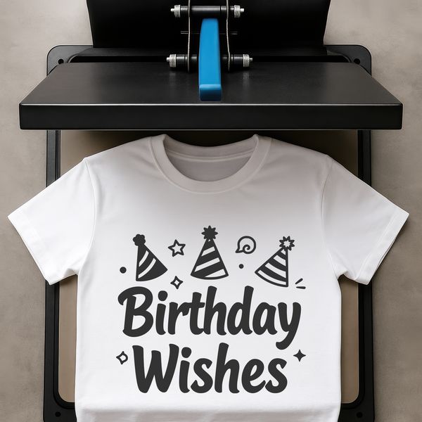 Illustrative vector art design featuring a happy birthday message in a celebratory style.