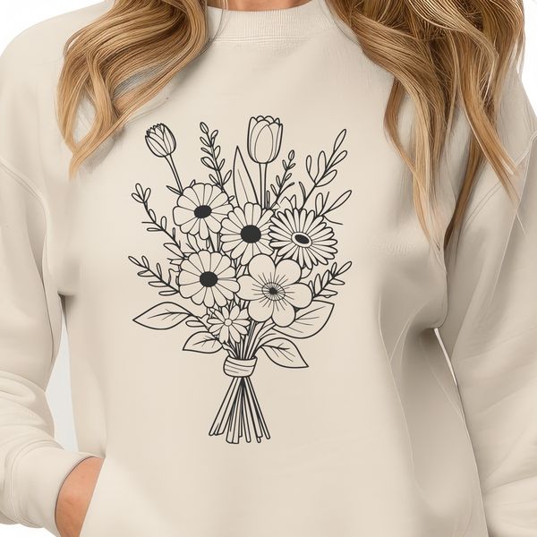 Customizable Flower Arrangement An illustration of various flowers gathered together in a cluster, suitable for graphic design projects.