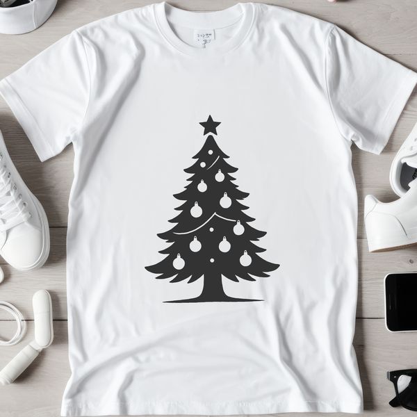 A minimalist Christmas tree illustration in simple vector shapes, ideal for digital applications.