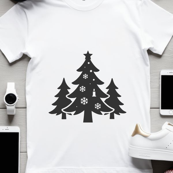 A digital illustration of a Christmas tree with green branches and ornaments.