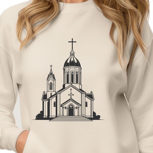 Traditional Catholic Architecture Vector illustration of a traditional Catholic church with intricate architecture.