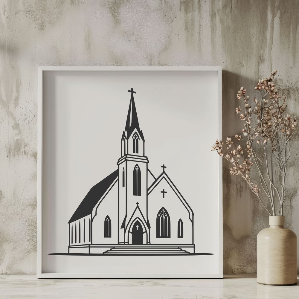American Baptist Church Icon SVG An SVG graphic representation of a classic American-style Baptist church, suitable for various design applications.