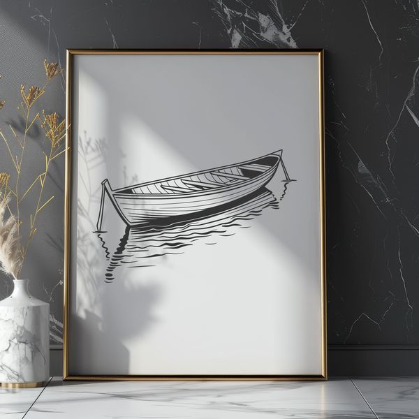 Beautiful Single-Rowed Vessel Design A detailed illustration of a single-rowed boat, suitable for graphic design and crafting projects.