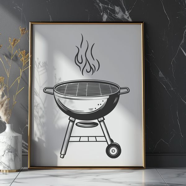 Grill and Patio Essentials Vector Illustration A vector illustration of a grill and BBQ setup on a patio.