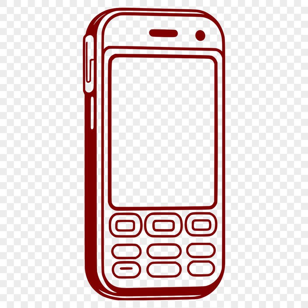 A 2D digital illustration of a mobile phone in various technical views.