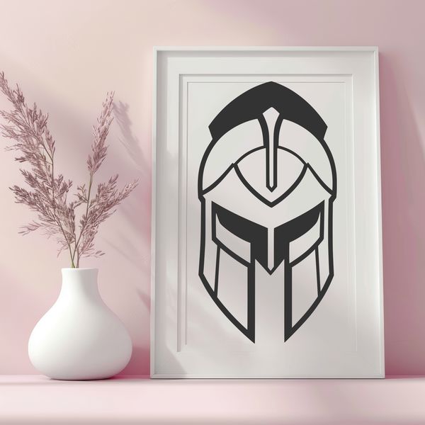 Greek Warrior Art A detailed vector illustration of a Spartan warrior in armor, including a helmet, designed for various uses.