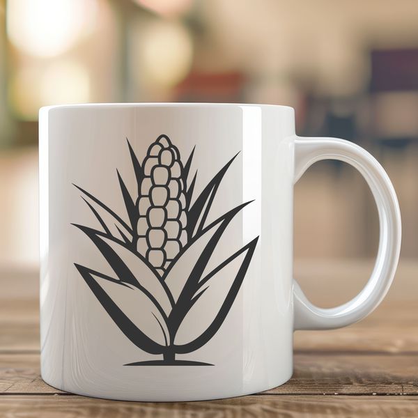 Golden Corn Illustration A stylized illustration of a corn kernel with golden kernels and green husk.