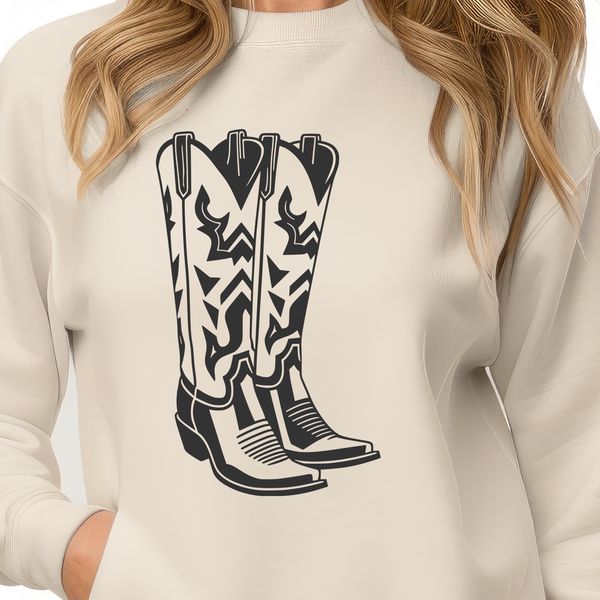 Rugged Vector Boot Illustration A pair of cowboy boots in vector format, ideal for cutting machines like Cricut or laser cutters.
