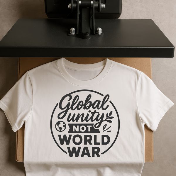Anti war message quote in a clean vector font.