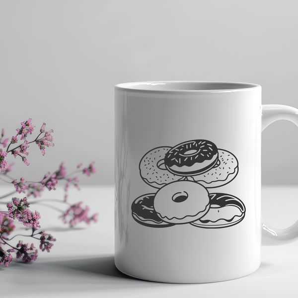A stylized illustration of a ring-shaped dessert with a hole in the center.
