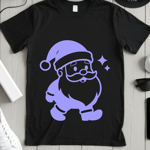 A classic illustration of Father Christmas in a jolly red suit.