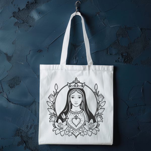 Religious SVG Artwork - Immaculate Heart Design A stylized illustration of a heart with floral patterns and details.